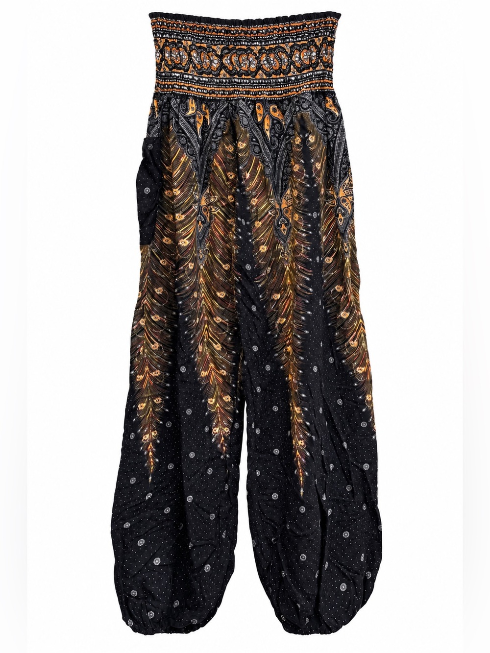 Bangkokpants Boho Harem Pants Free Size Peacock Paisley Festival with Pockets